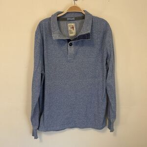Relwen Sweater Pullover Mens Mock Neck Henley Blue Shirt Cotton‎ Wool XXL